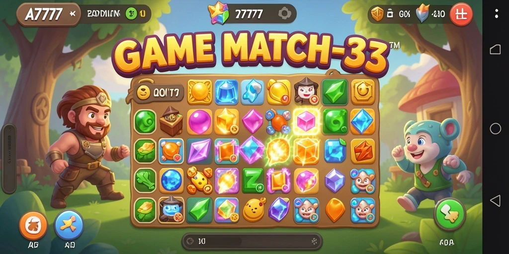 Screenshot A7777 menampilkan gameplay seru Match-3.