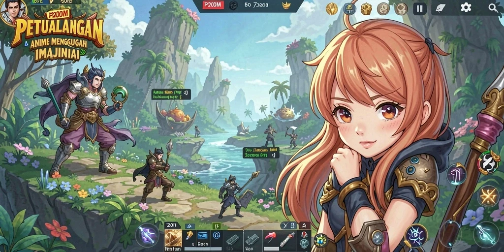 Screenshot P200M menunjukkan karakter Anime dalam aksi yang dinamis.