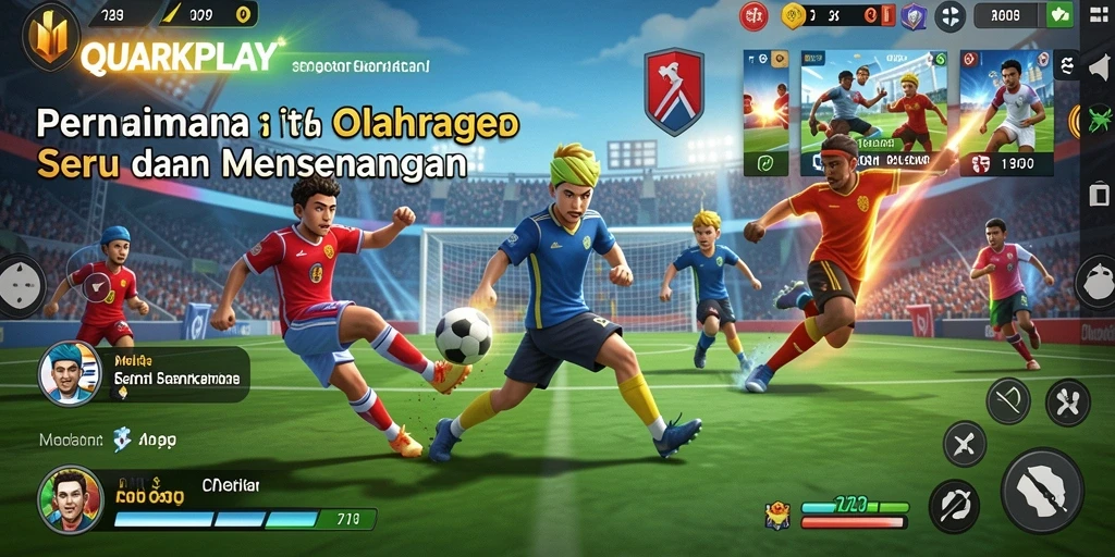 Screenshot utama QUARKPLAY menampilkan aksi seru dalam pertandingan olahraga.