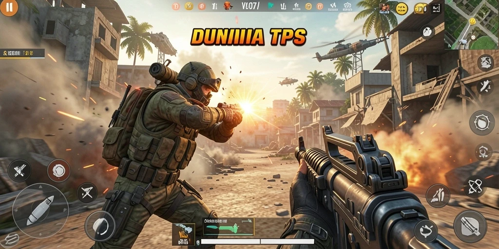 Screenshot V07 menampilkan aksi gameplay TPS yang seru dan intens.